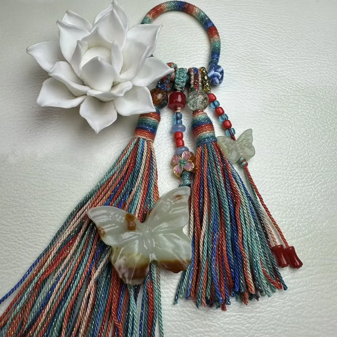 新中式岫岩花玉蝴蝶手工汽车挂件，包挂，钥匙扣