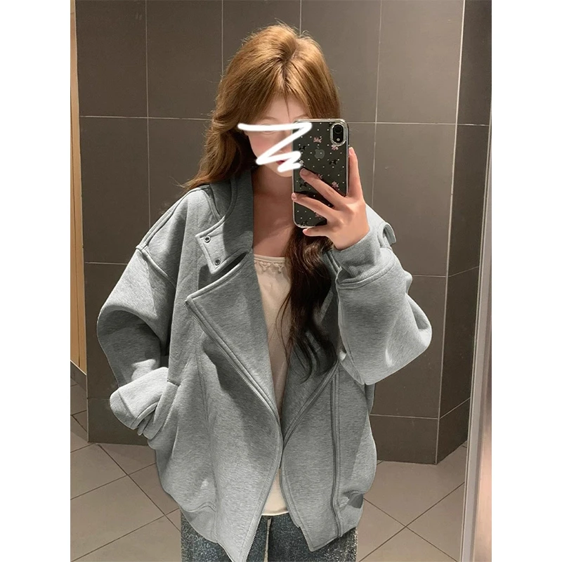 灰色连帽卫衣外套女款秋冬厚款2025新款韩系秋冬流行穿搭连帽上衣