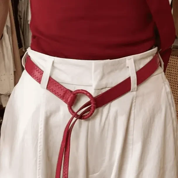 红色美式复古干禧辣妹压线纹路腰带简约高级感休闲百搭y2k皮带