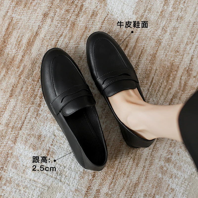 2025新款春季英伦风小皮鞋女一脚蹬豆豆鞋单鞋平跟乐福鞋平底鞋女
