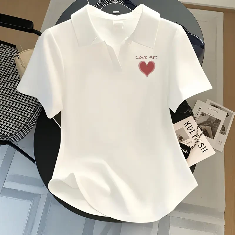 欧货POLO领T恤女夏修身显瘦正肩休闲打底衫短款百搭白色上衣短袖