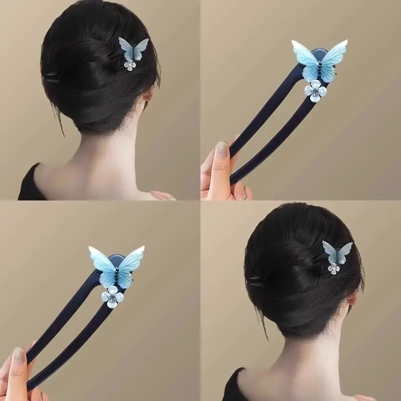 玉兰飘香！蓝色蝴蝶发簪！新中式复古超仙花朵木簪马面裙汉服发钗