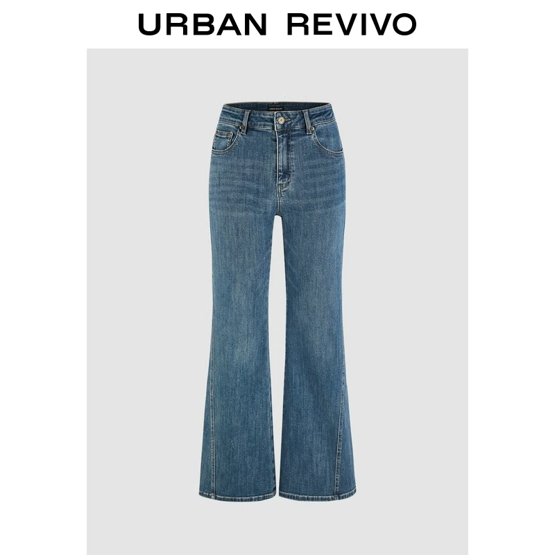 UR2025秋季新款女装复古水洗猫须高腰微喇牛仔长裤UWM850041