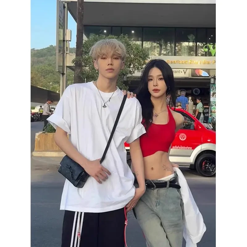 白色cleanfit正肩T恤男款夏季纯棉重磅短袖美式复古小领口半截袖