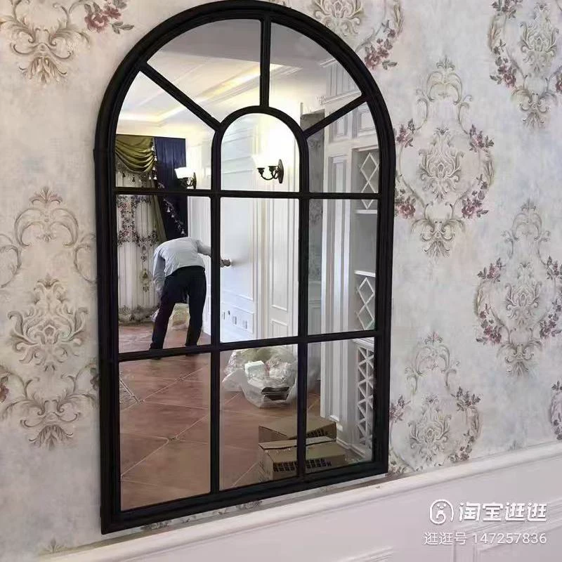 简约铁艺墙面装饰艺术假窗镜餐厅背景墙壁饰圆弧窗户床头挂饰客厅