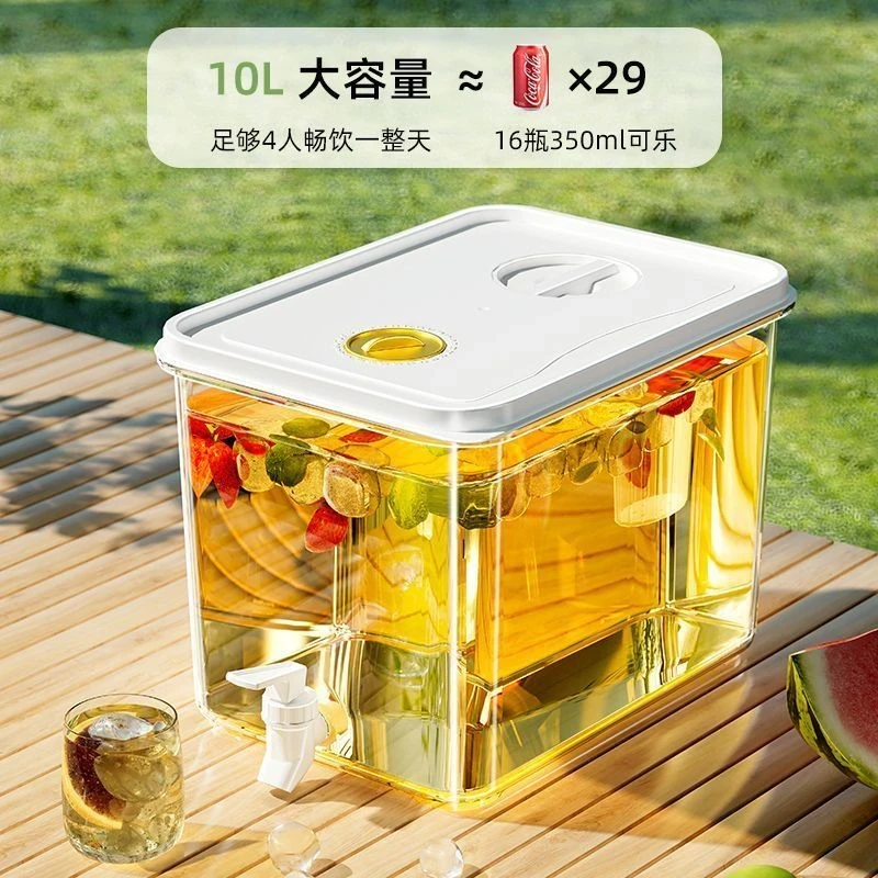 冷水壶加厚带水龙头耐高温大容量冰箱凉水壶露营果汁桶食物收纳盒