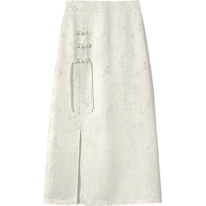 【品牌奥莱】她池2025春装新款女盘扣国风开叉半身裙T51B0265B