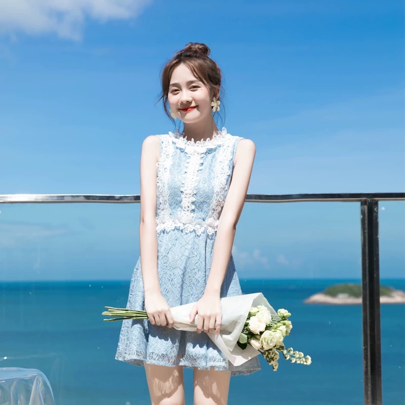 夏装连衣裙女夏收腰显瘦减龄新款女蕾丝小个子茶歇法式气质裙子