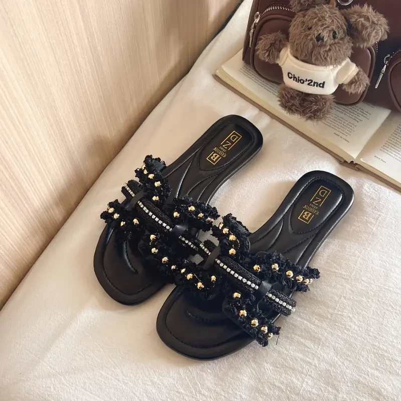 2025年新款仙女风小香风平底凉拖鞋女夏季外穿软底休闲沙滩一字拖