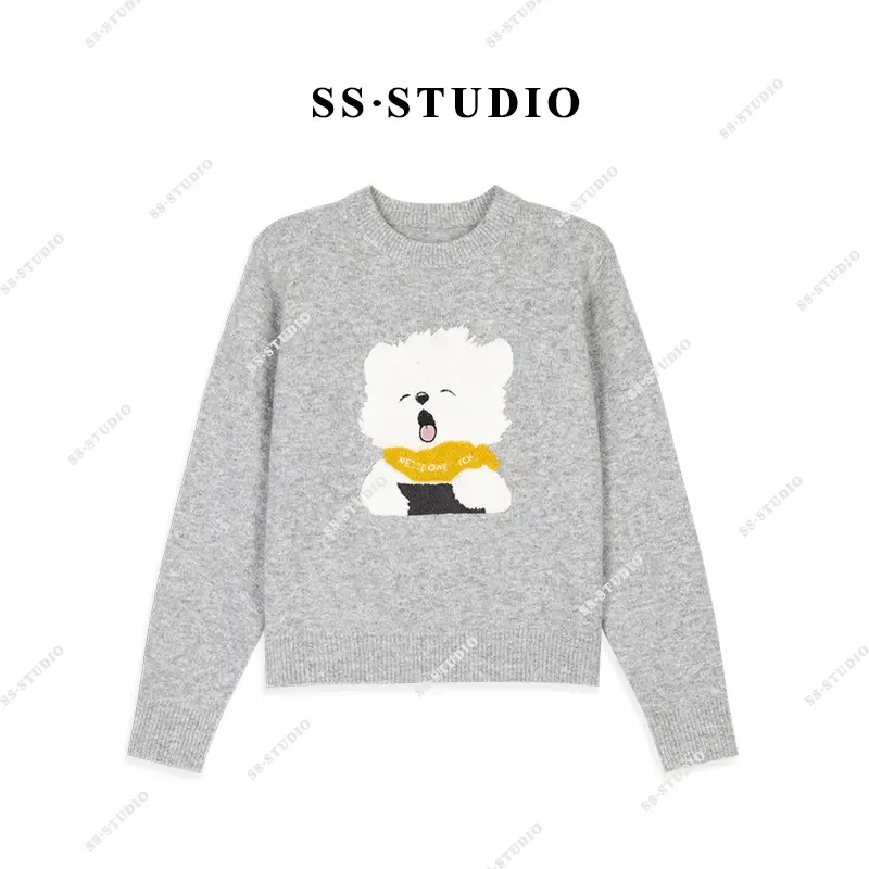 【SUSU】秋冬新款“小奶狗”毛巾刺绣加厚保暖毛衣针织长袖SS-3280