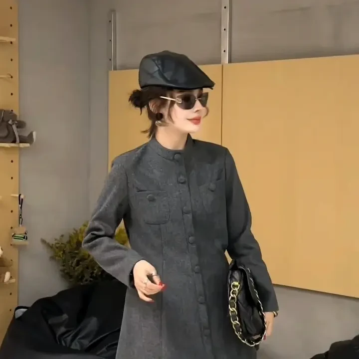 秋冬新款国风复古中长款收腰显瘦气质连衣裙