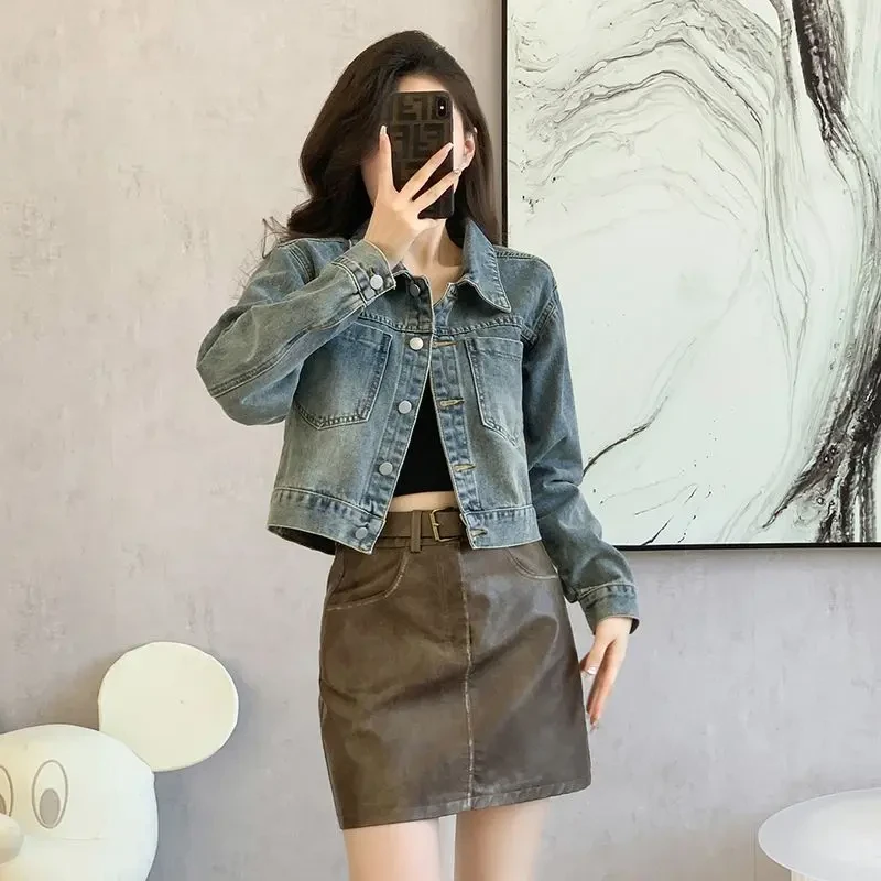 2025新款美式复古短款牛仔女外套大口袋宽松百搭休闲夹克上衣755#