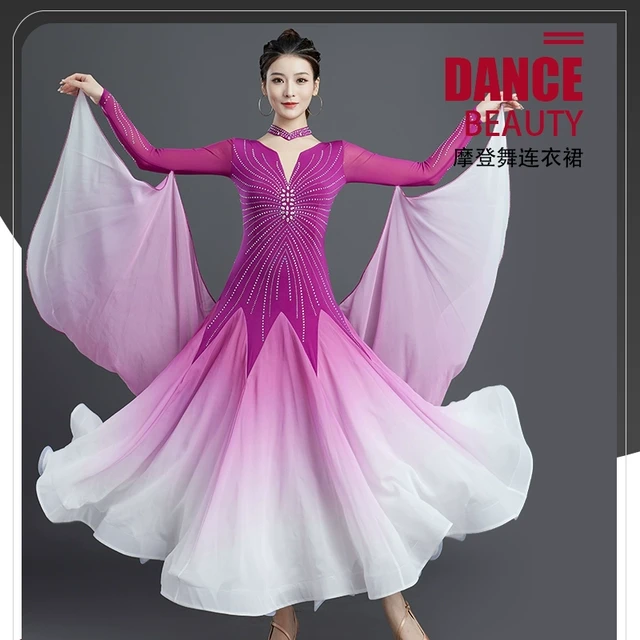 摩登舞裙女新款国标舞交谊舞广场舞华尔兹大摆连衣裙表演出比赛服