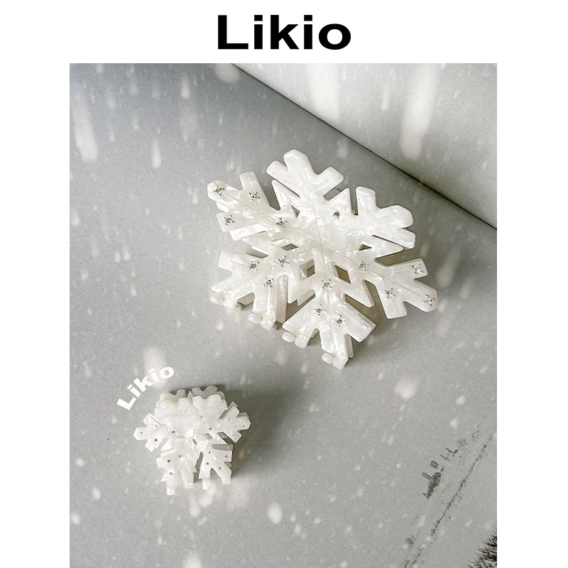 Likio 原创设计 晶莹雪花雕刻发抓 抓夹发卡鲨鱼夹发饰女新款醋酸
