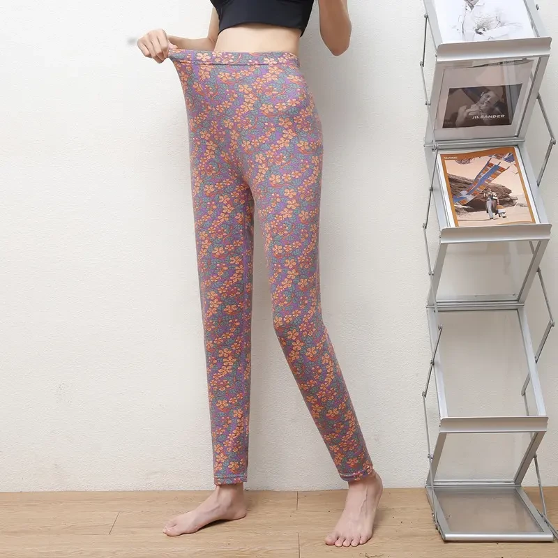 【反季清仓】腰部加宽中老年碎花保暖裤秋冬季高腰大码弹性打底裤