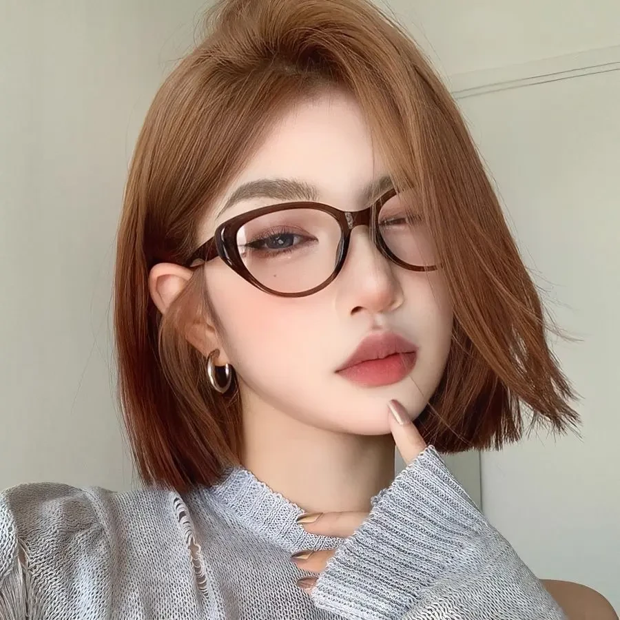 复古黑框猫眼方圆脸素颜神器眼镜框可配近视遮颧骨显脸小平光镜