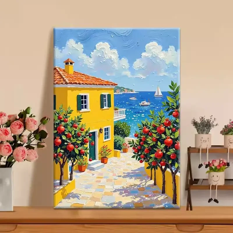 (海边小屋）diy数字油画高品质手工填涂色解压治愈送礼丙烯装饰画