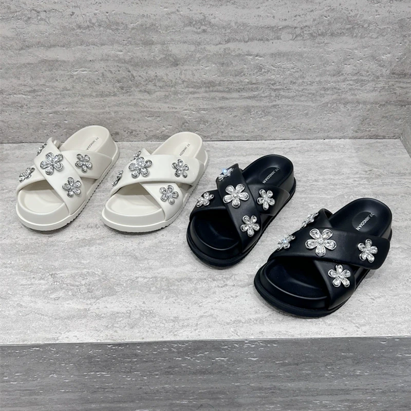 软羊皮交叉带厚底凉拖鞋欧洲站女鞋2025夏款露趾厚底轻便凉拖鞋女