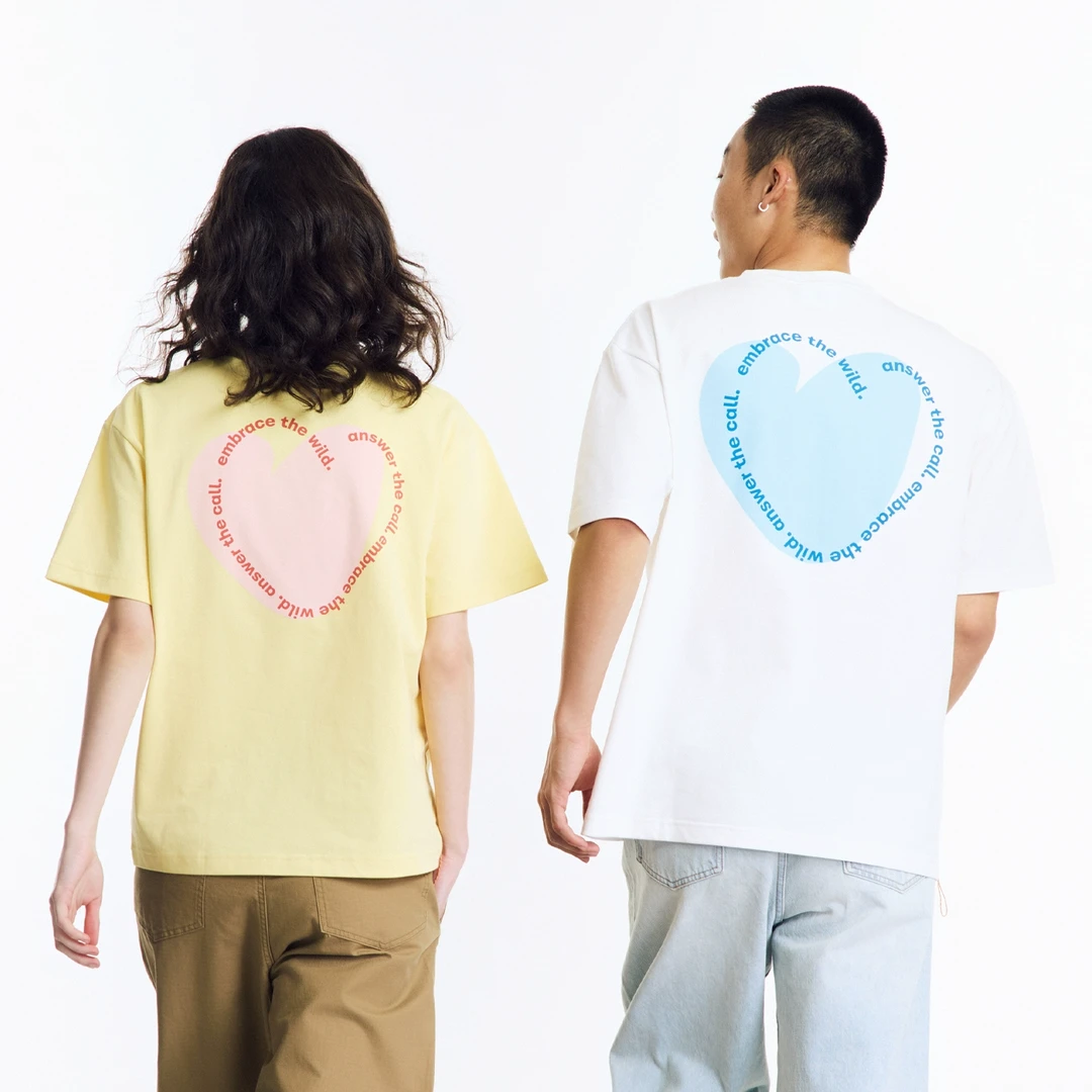 若屿NORYBRAND 涂鸦爱心色块印花短袖 撞色趣味圆领T恤男女情侣款