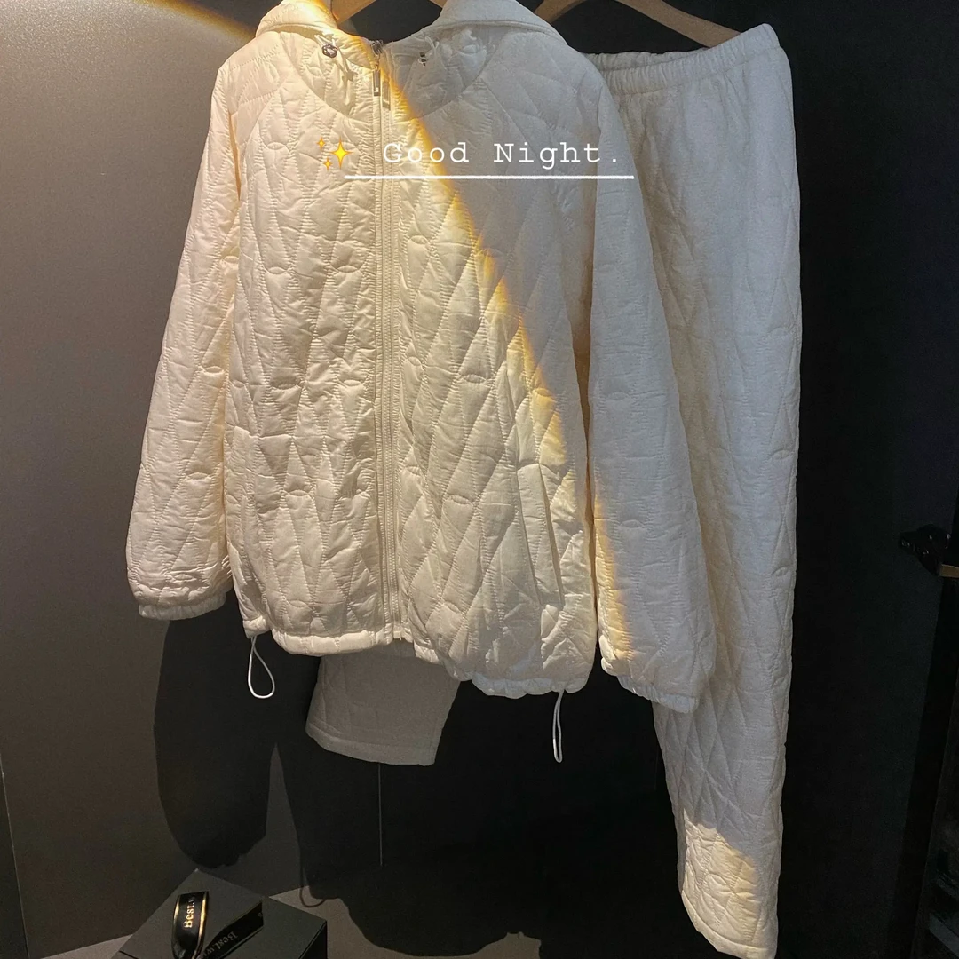 木屿子YR冬季三层夹棉加厚加绒保暖可外穿女士家居服套装