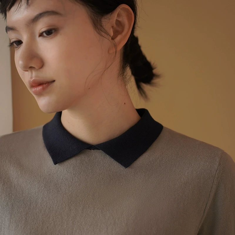 哈齿小姐 别样撞色领口设计感Polo轻盈薄款针织短袖通勤显瘦上衣