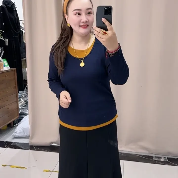 130-220斤长袖加绒冬季秋季新款拼接款