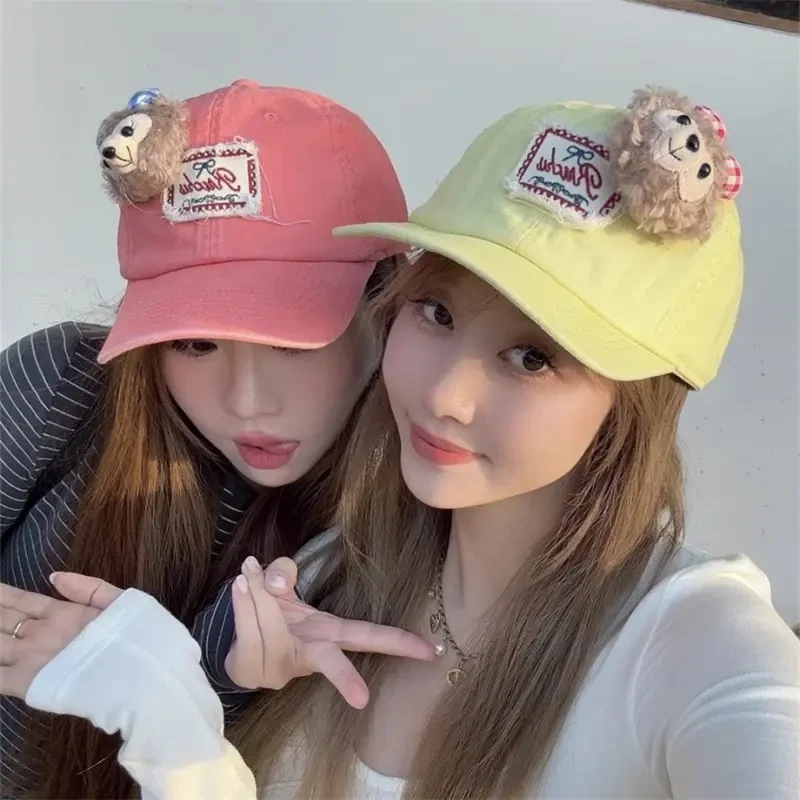 可爱小熊毛绒卡通贴布棒球帽女春夏季百搭显脸小鸭舌帽男情侣款