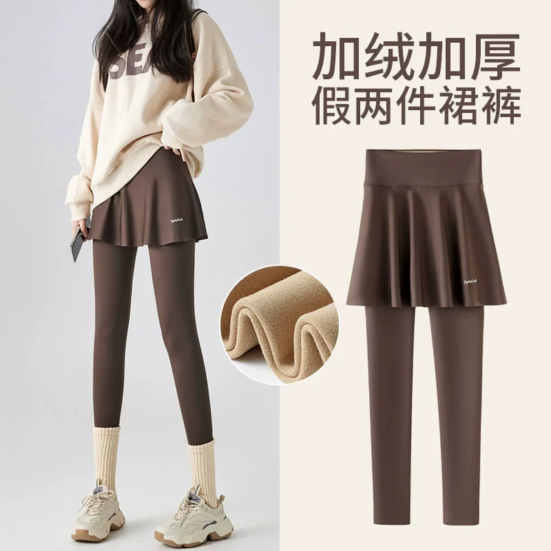 加绒加厚鲨鱼裤女秋冬季外穿2025新款高腰收腹瑜伽裙裤保暖打底裤