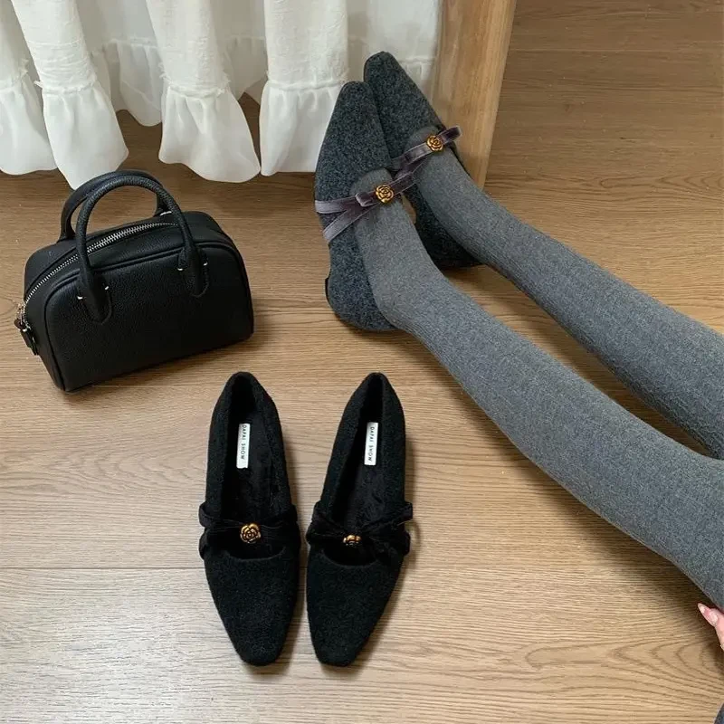 4cm内增高加绒黑色浅口玛丽珍单鞋女秋冬保暖百搭新款