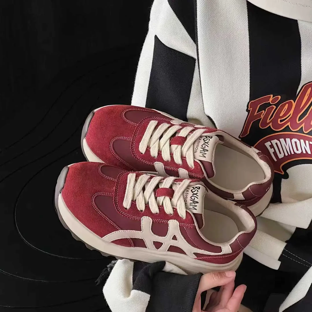 实体货源拼色真皮轻软发泡底厚底休闲鞋秋冬低跟阿甘鞋复古休闲鞋