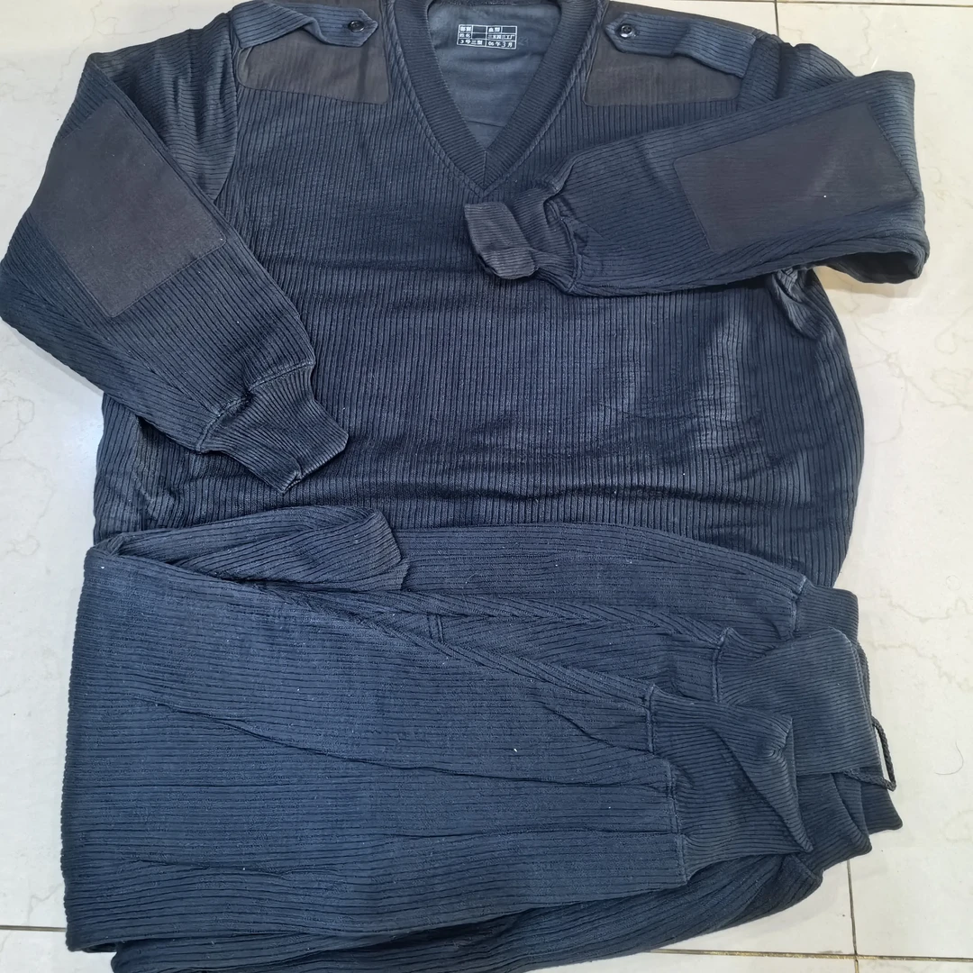 海藏青色绒衣绒裤套装V领防寒保暖