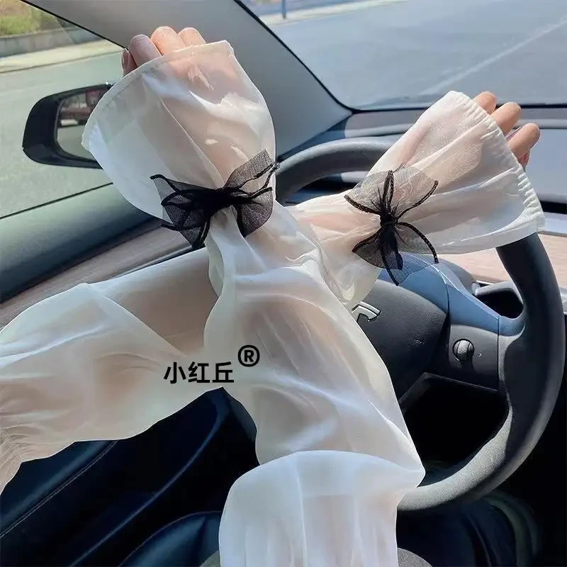 女士蕾丝袖套银丝开车防晒网纱护臂夏季司机胳膊透明甜美冰丝长袖