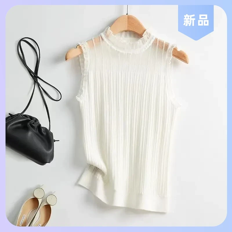 针织背心无袖背心网红穿搭打底女神气质小心机百搭花边领洋气背心