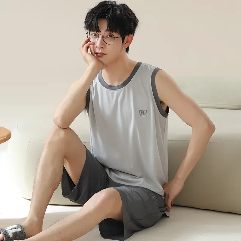 夏季凉感莫代尔男士背心睡衣薄款冰丝休闲加大码可外穿家居服套装