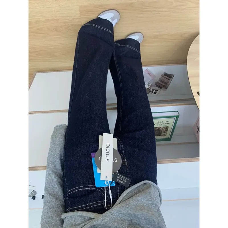 丹宁蓝防褪色微喇叭牛仔裤女2025春季新款高腰宽松阔腿裤TZQ83144