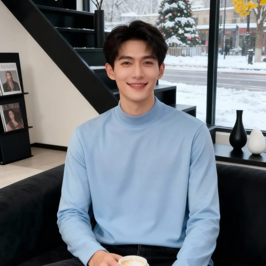 男士秋冬半高领磨毛抗静电保暖长袖T恤打底衫