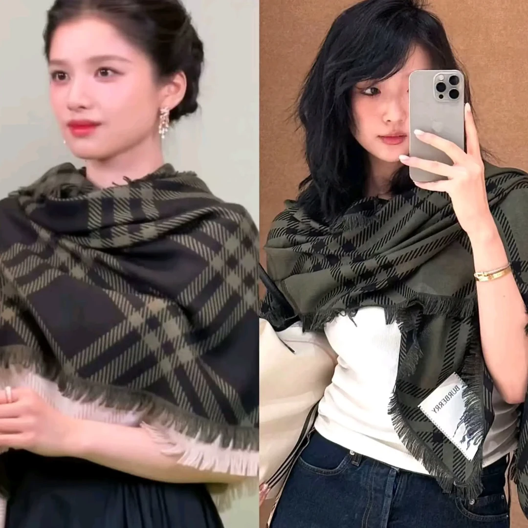 秋冬英伦格纹围巾女韩版高级感保暖百搭流苏披肩围脖两用