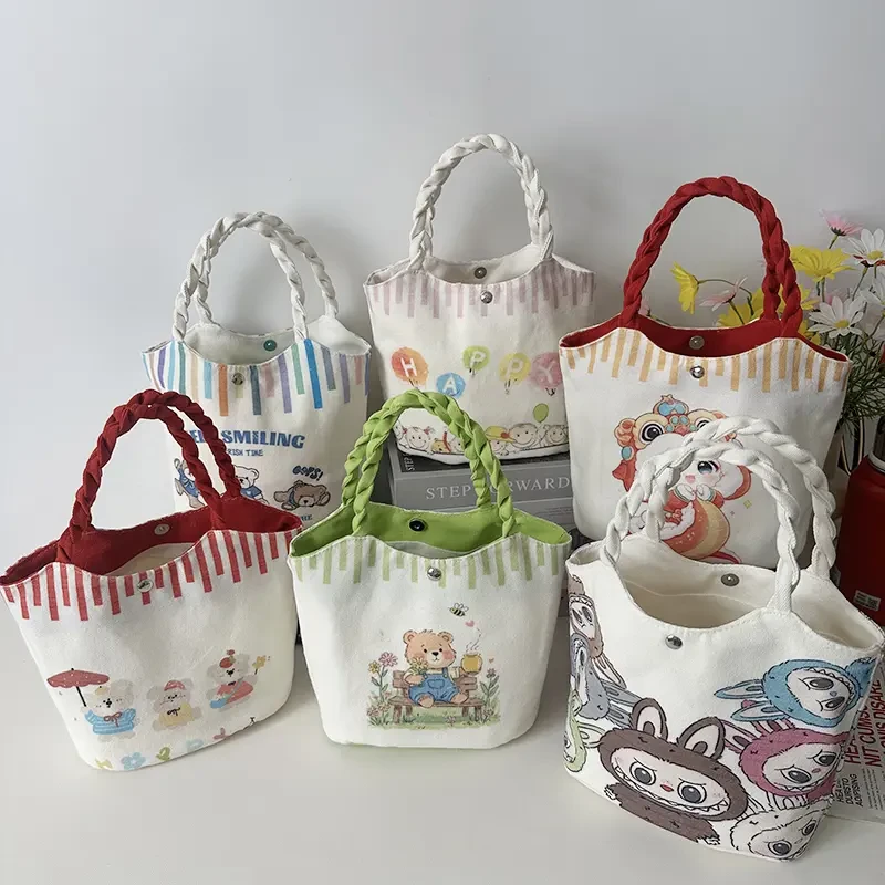 新款卡通菜篮子帆布包包女ins可爱风手提袋水桶包学生零食包G002