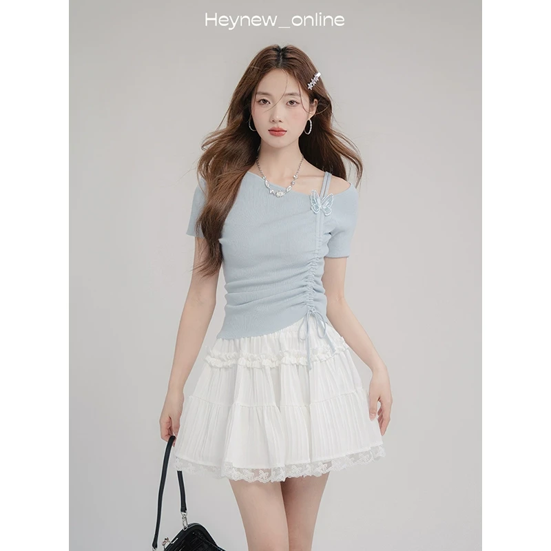 【年底宠粉福利】纯欲少女立体蝴蝶系带短袖针织衫-4X289