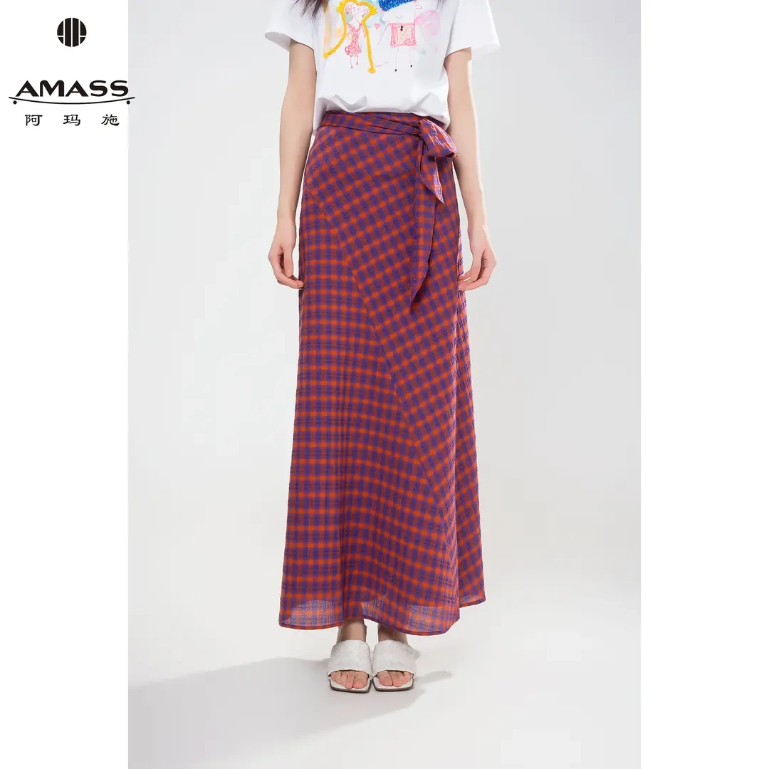 AMASS/阿玛施夏季气质半裙格纹复古高腰显瘦半身裙格纹显瘦520021