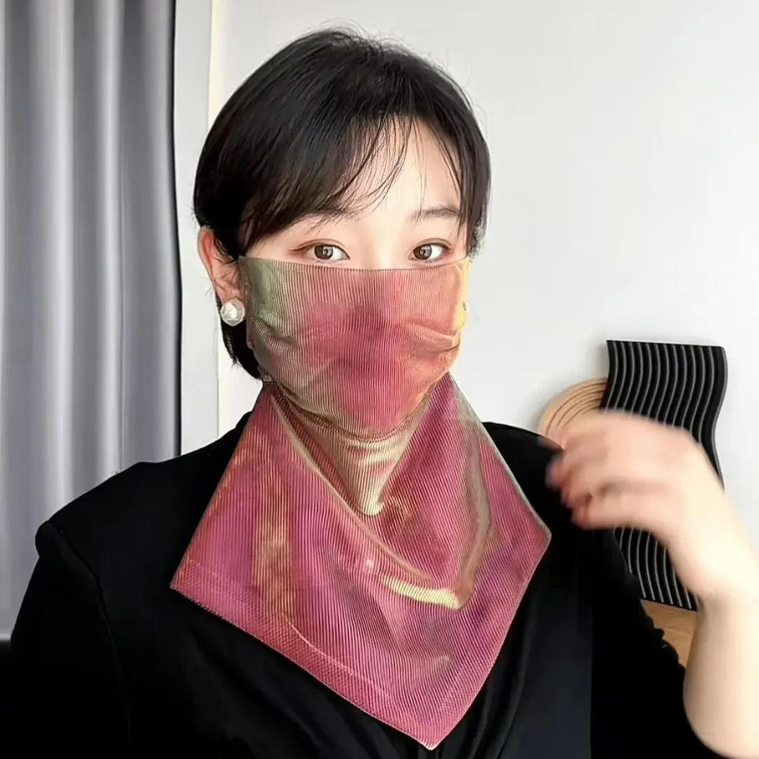 防晒面纱炫彩挂珠多功能围巾丝巾百搭时尚感韩版新款夏季