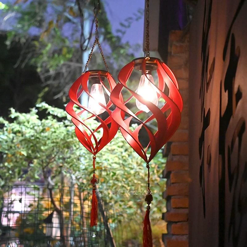 创意太阳能旋转灯笼挂饰户外花园庭院阳台装饰景观灯别墅空中吊饰