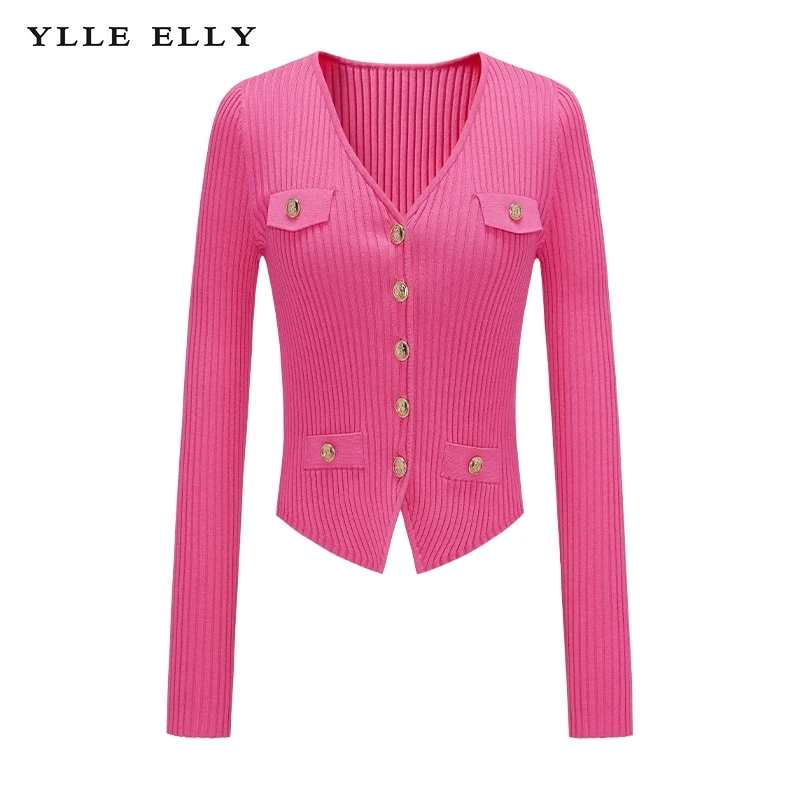 【商场同款】纯色开衫2024早春新款V领设计感修身针织衫Y731308944