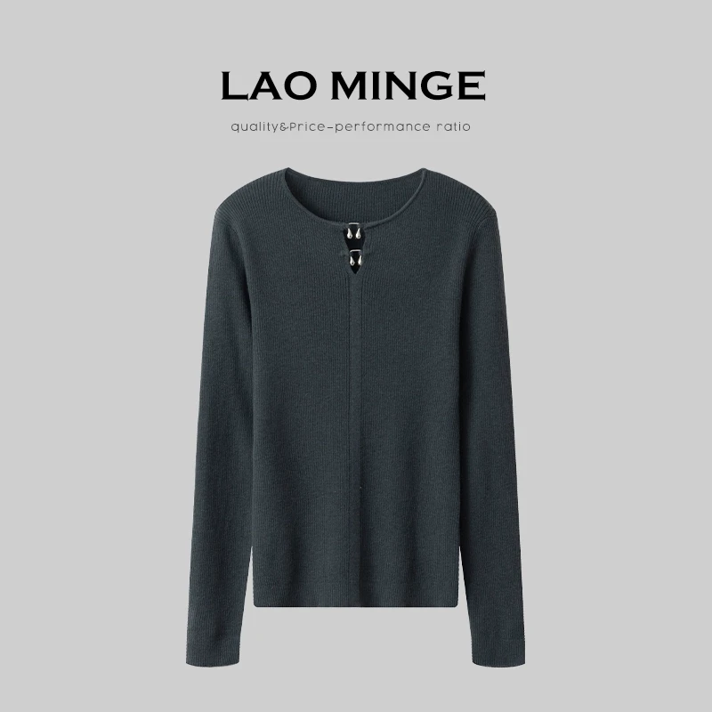 老敏哥 高级感圆领金属扣毛衣长袖2025春新款 S01316736