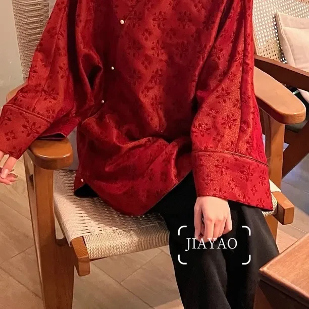 拜年服太太服～丝羊毛真丝羊毛外女新中式国风秋冬百搭简约上衣