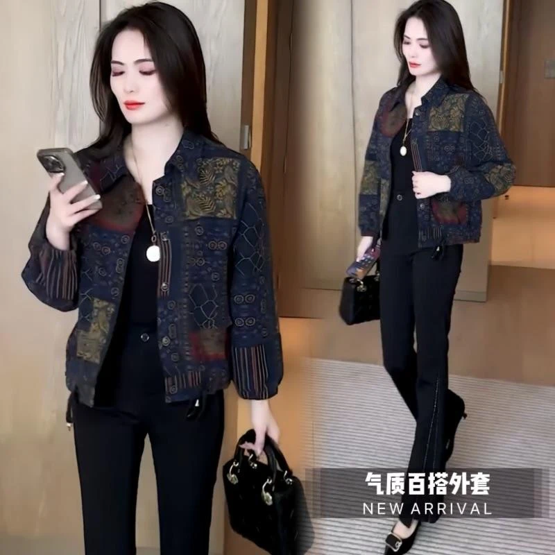 【专柜品质】时尚休闲短外套春秋新款百搭长袖衬衫宽松时髦中老年衫