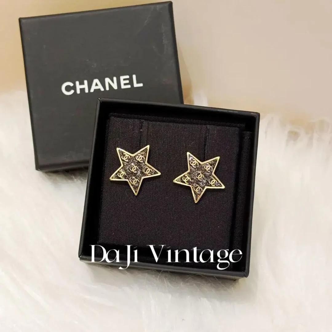 99新 Chanel/香奈儿 大吉中古/香奈儿金色五角星双c耳钉