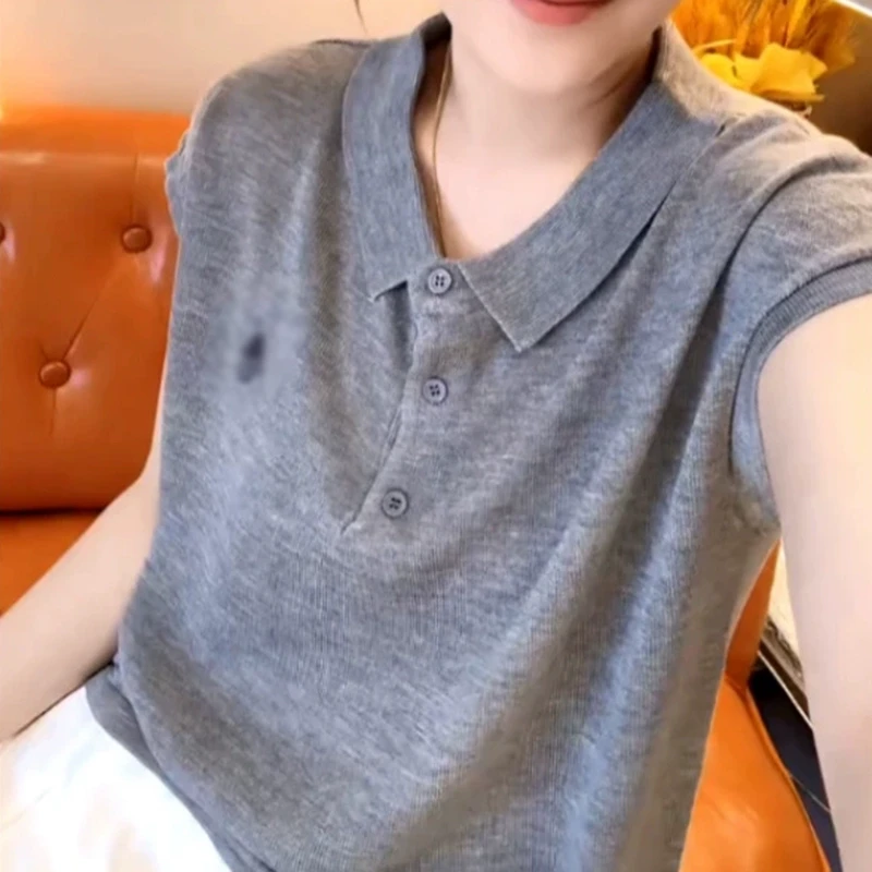 简约百搭轻薄POLO领短袖T恤2025夏季新款显瘦宽松通勤日常上衣女