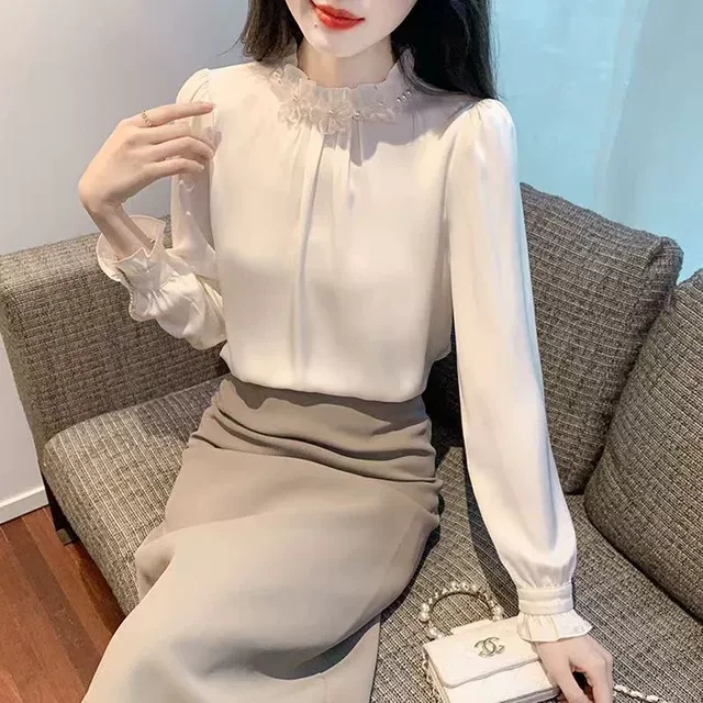 蕾丝衬衫长袖衬衣早秋冬季2025年新款女士雪纺法式上衣打底内搭春