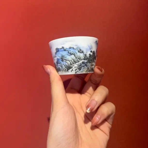 手绘山水陶瓷单杯家用待客品茗杯